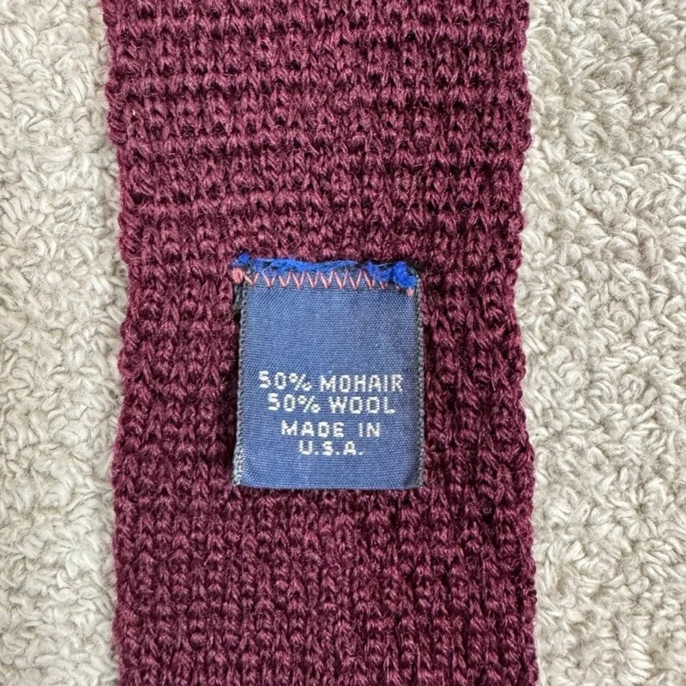 Lands End Burgundy Mohair Wool Knit Tie Made in USA Square End Vintage Mens